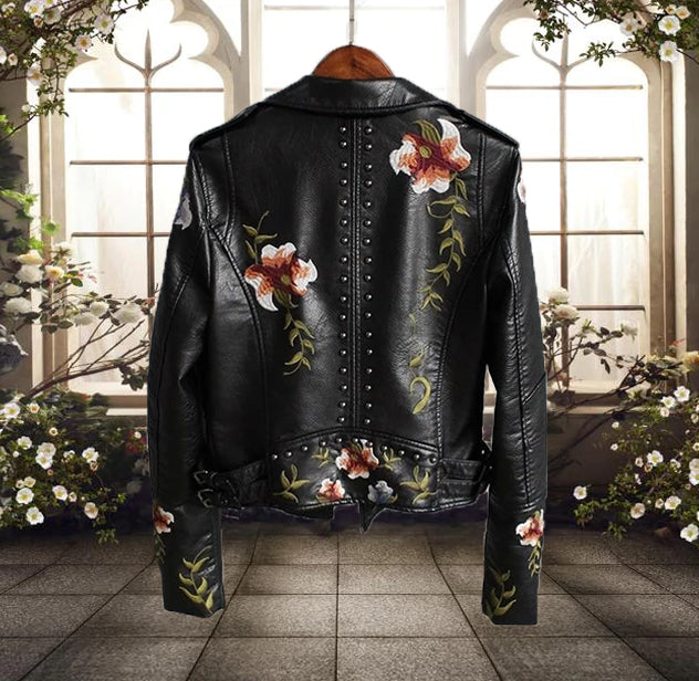 Chic Floral Faux Leather Jacket - Limited Edition