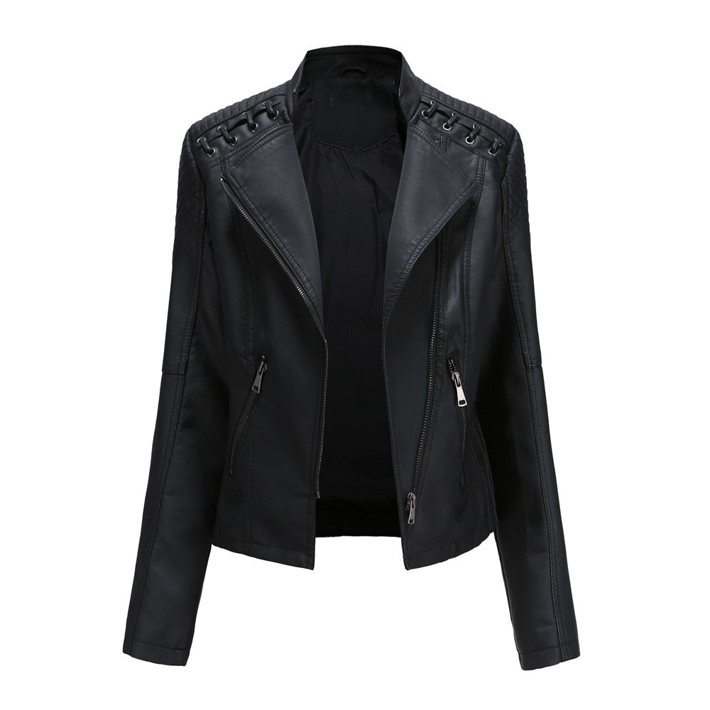 Premium Midnight Faux Leather Jacket in Black for Women