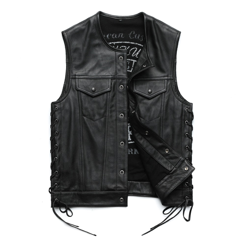 Premium Black Genuine Leather Vest for Men