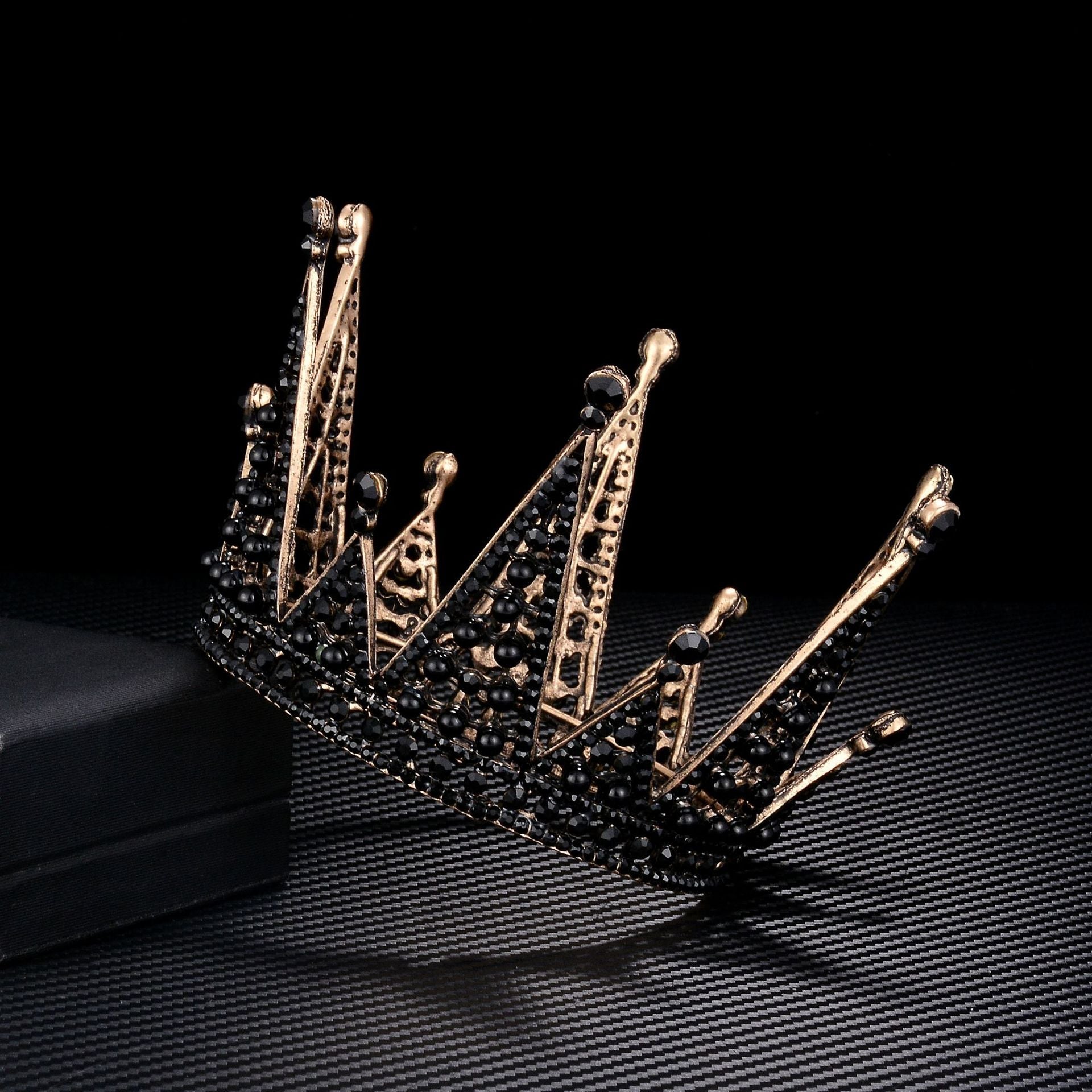 Gothic Mini Crown Headpiece in Black with Gold Accents