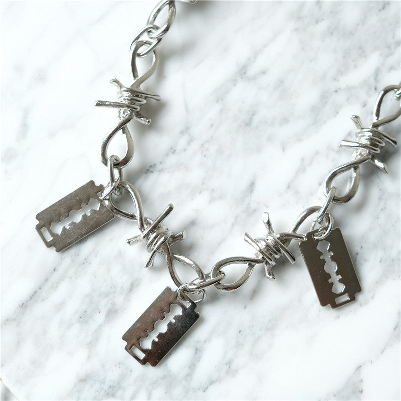 Punk Rock Razor Blades Statement Chain Necklace