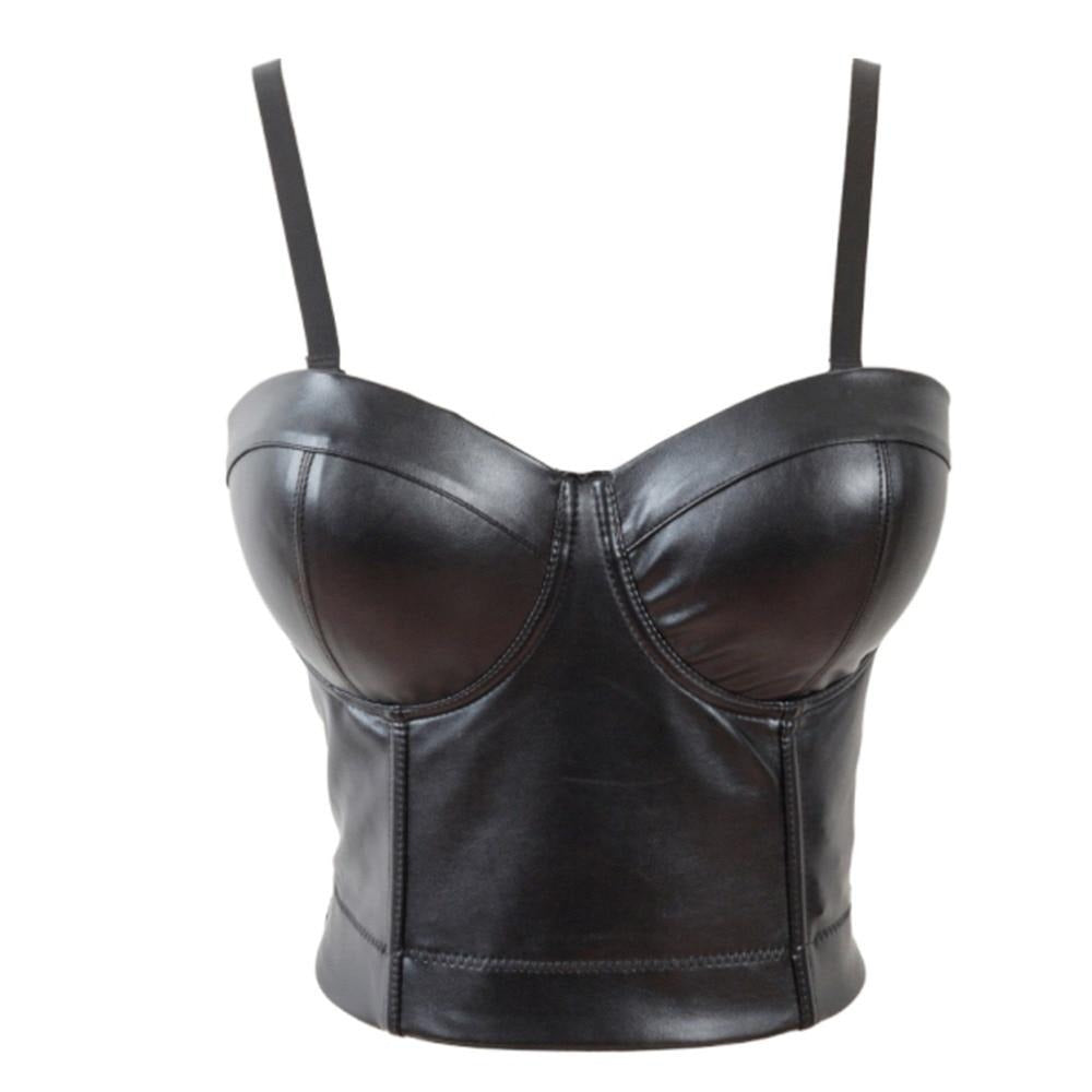 Black Vegan Leather Bustier Top | Adjustable Straps