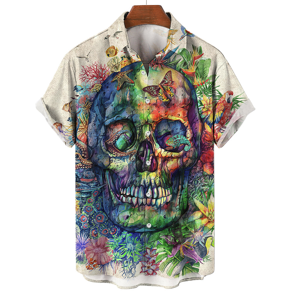 Hawaiian Skull Graphic Tee Shirt in Black | Premium Spandex & Polyester Blend