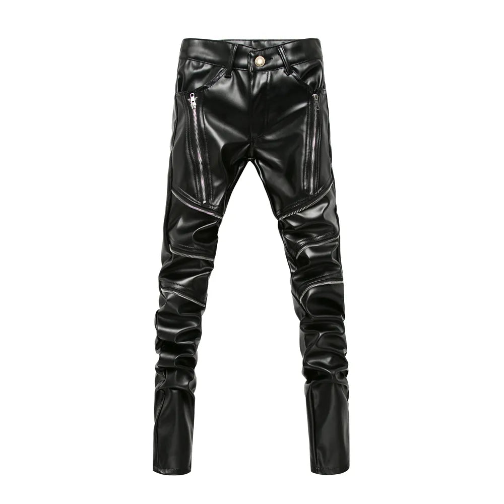 Classic Black Faux Leather Mens Pants