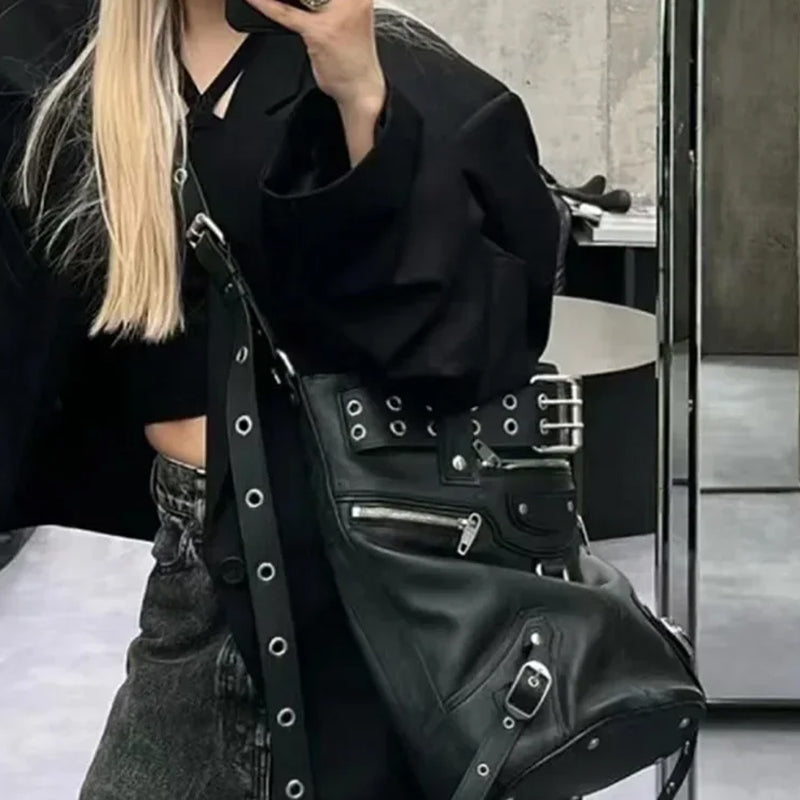Black Premium PU Leather Womens Crossbody Bag