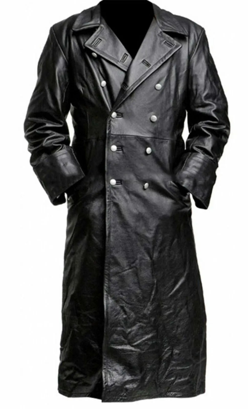 Classic Black Leather Trench Coat for Men