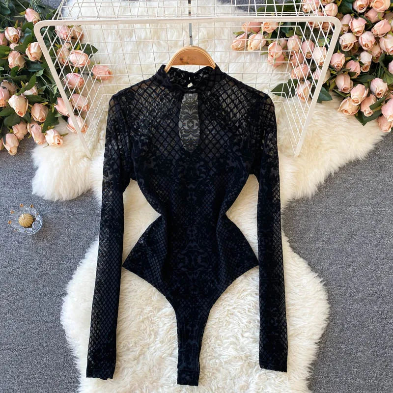 Gothic Style Cotton Polyester Blend Bodysuit for Women