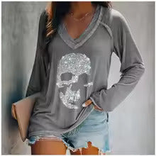 Fashionable Skull Print Cotton Polyester Sweater