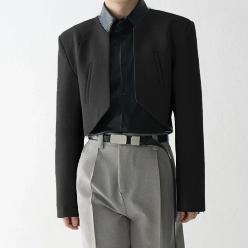 Premium Cotton Blend Mens Cropped Blazer in Black