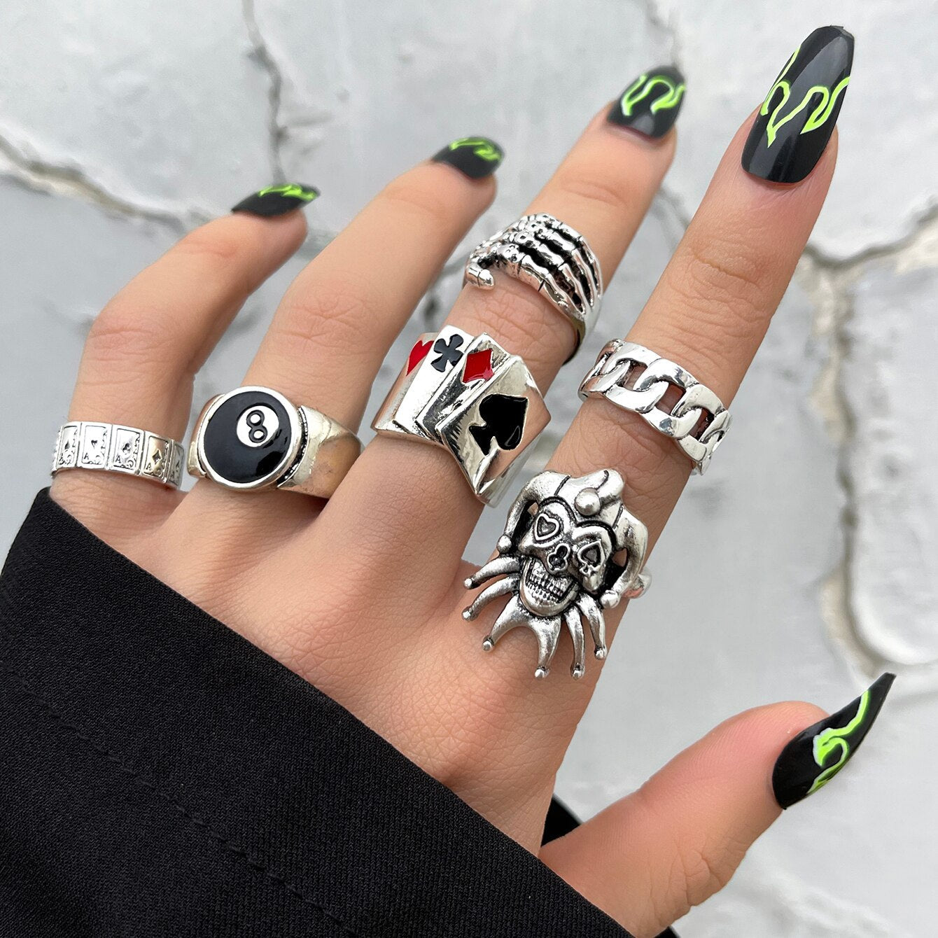 Gothic Punk Alloy Ring Set Women