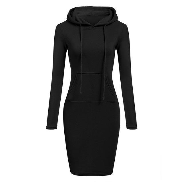 Black Gothic Cotton Hoodie Dress