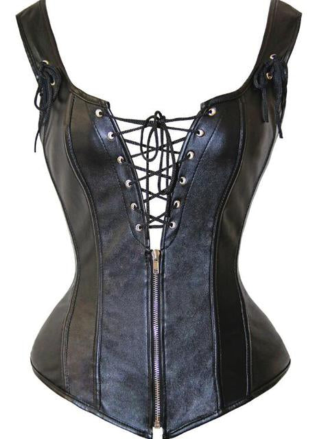 Faux Leather Lace-Up Corset Dress