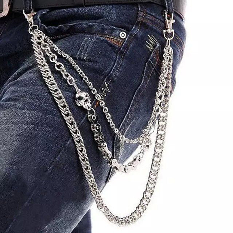 Skull Detail Silver Belt Chain Wallet Clip Attachment