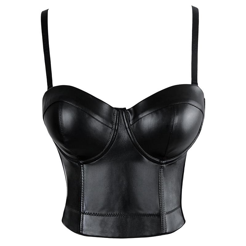 Black Leather Goth Bra Top