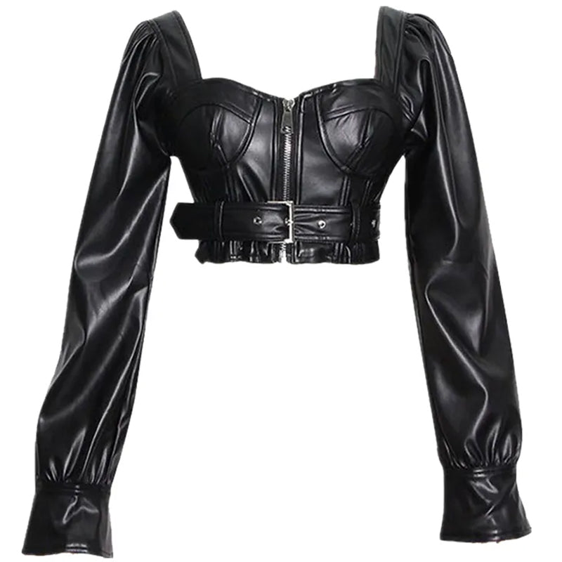 Black Leather Crop Top for Women