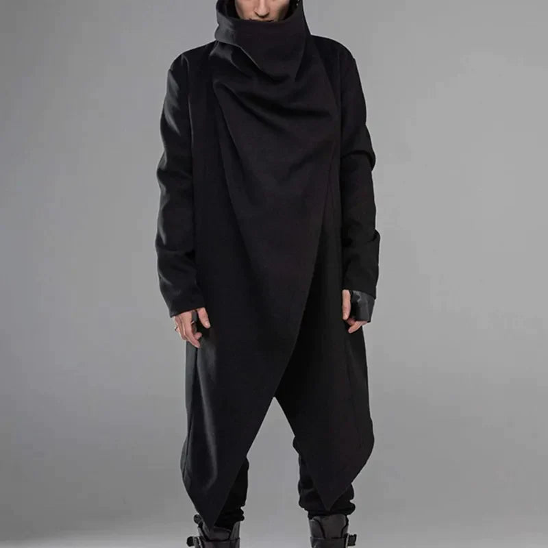 Black Cotton & Polyester Blend Mens Coat