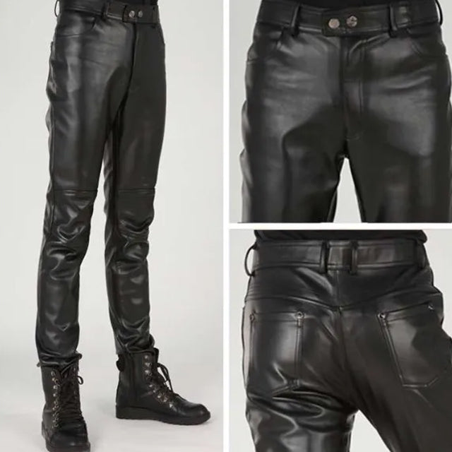 Black Faux Leather Pants for Men