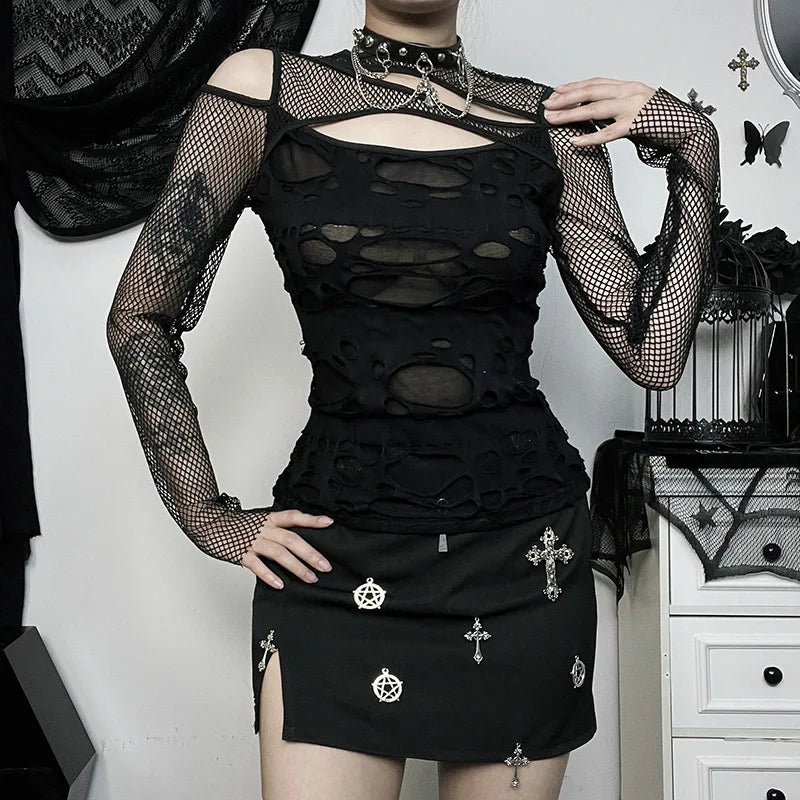 Gothic Style Black Womens Top