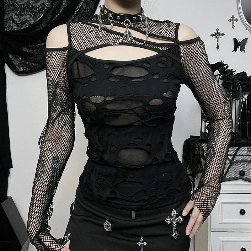 Gothic Style Black Womens Top
