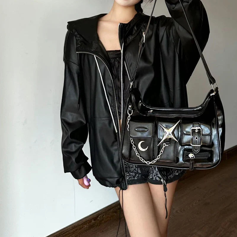 Black Faux Leather Handbag - Premium Womens Handbag