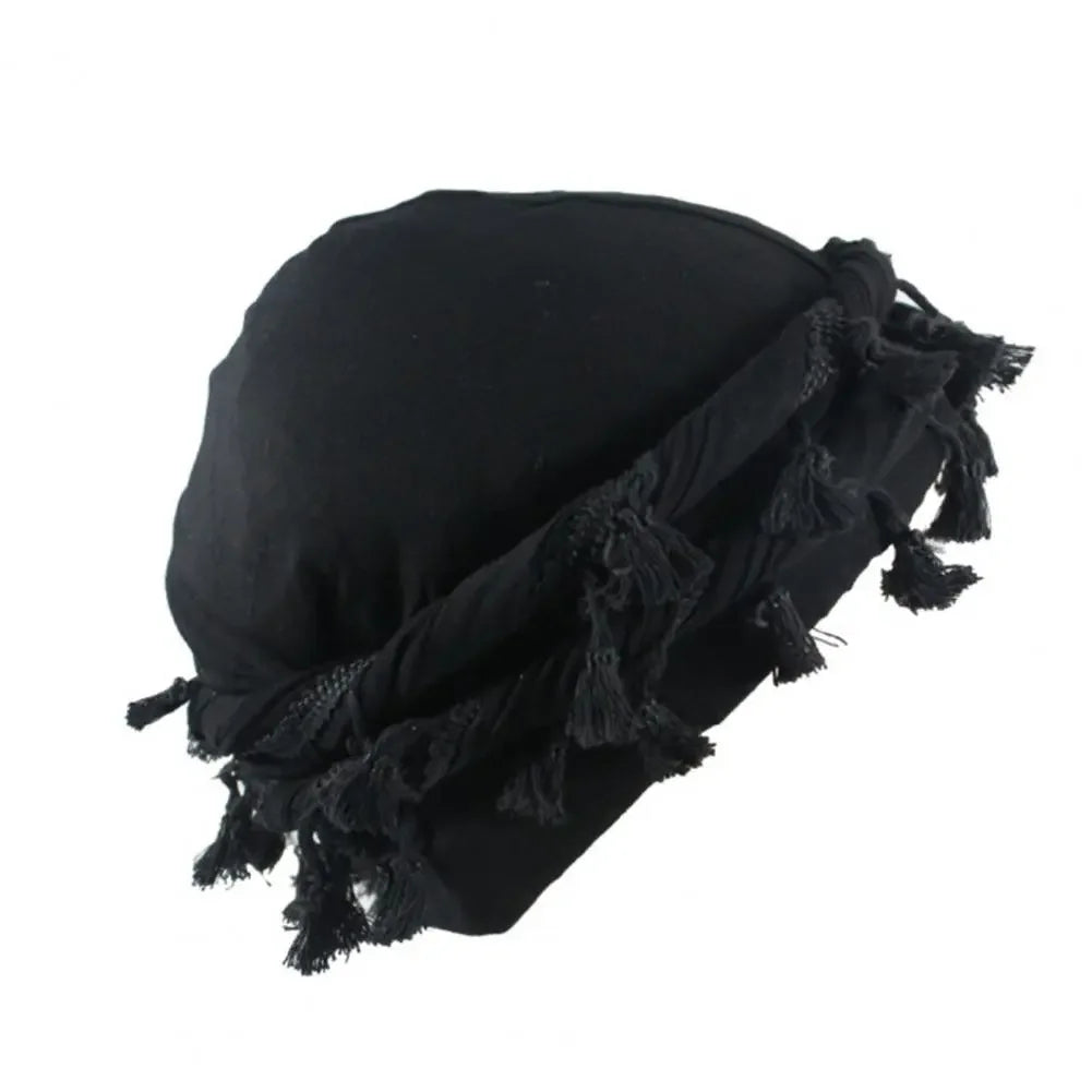 Black Cotton Wrap Beanie for Men 58-60cm Circumference