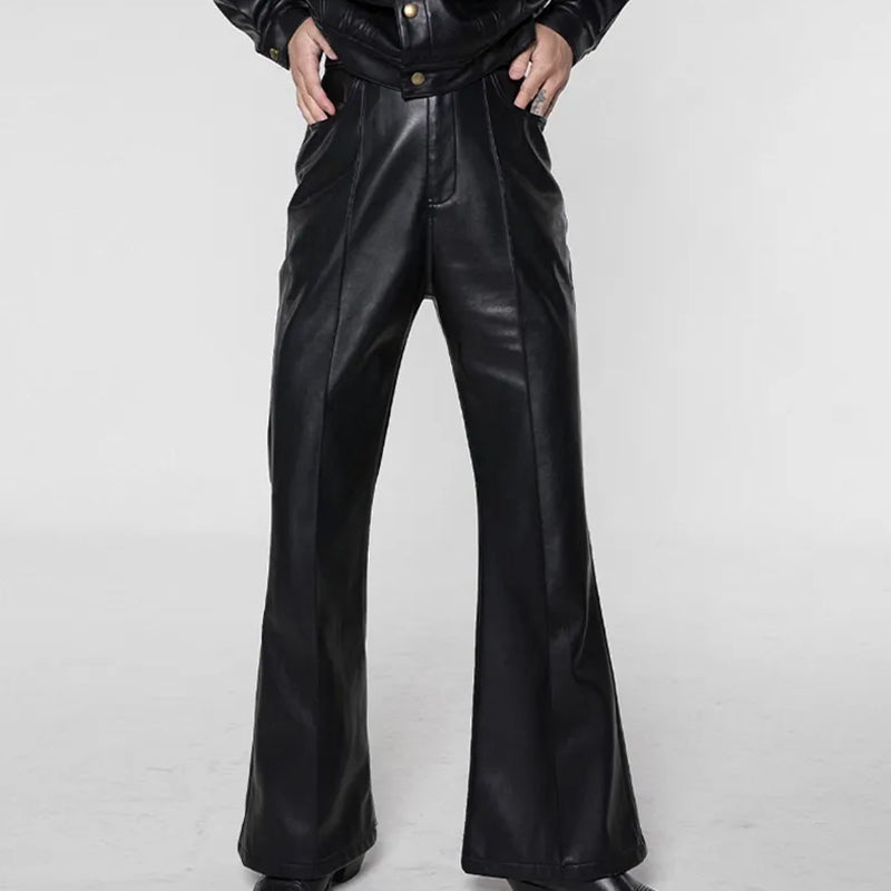 Faux Leather Flare Pants in Black - Premium Mens Clothing
