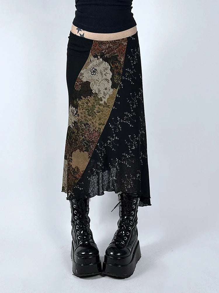 Vintage Black Cotton Polyester Skirt
