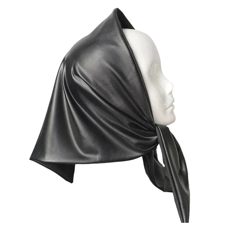 Fashionable Black Faux Leather and Cotton Womens Head Cover