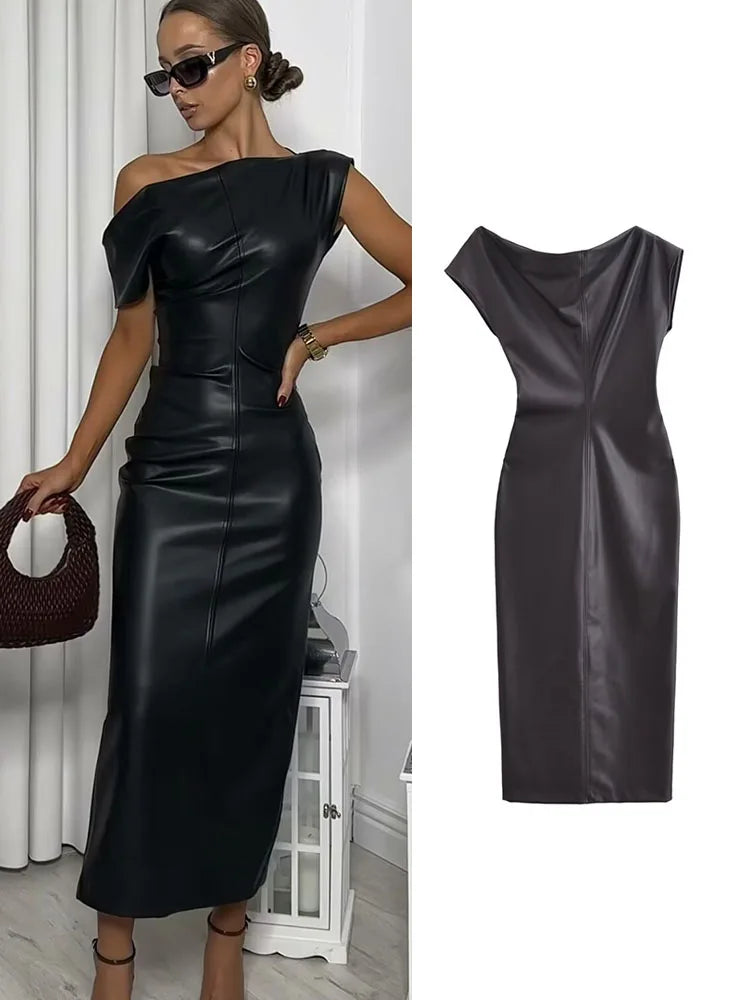 Limited Edition Black Faux Leather Womens Dress