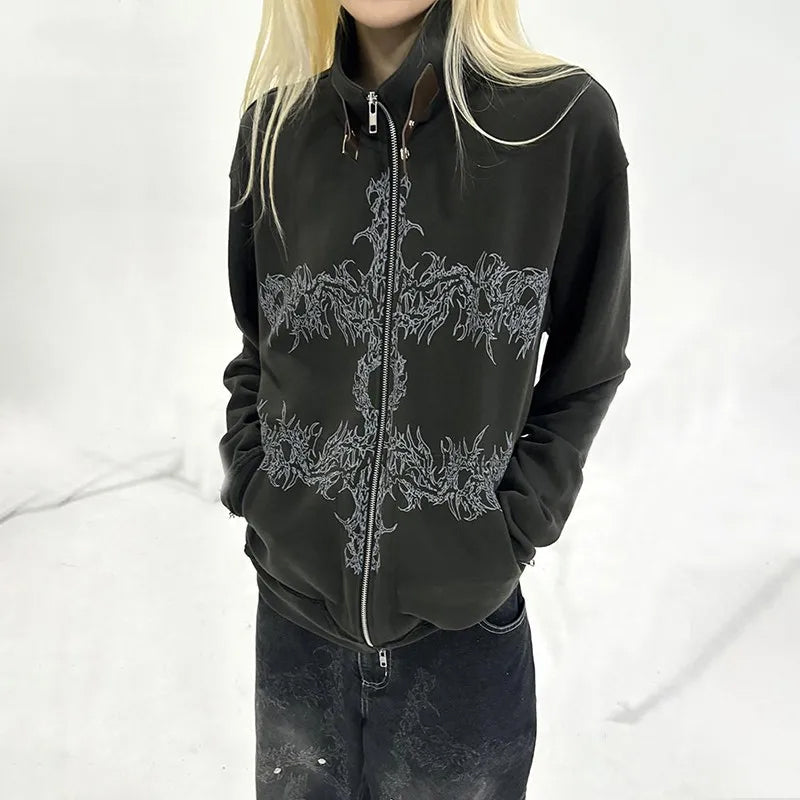 Gray Gothic Sweatshirt for Women Premium Cotton/Polyester Blend
