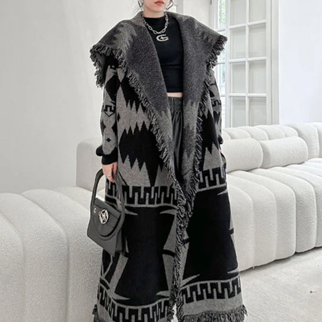 Black Long Knitted Cardigan - Premium Cotton & Polyester Blend