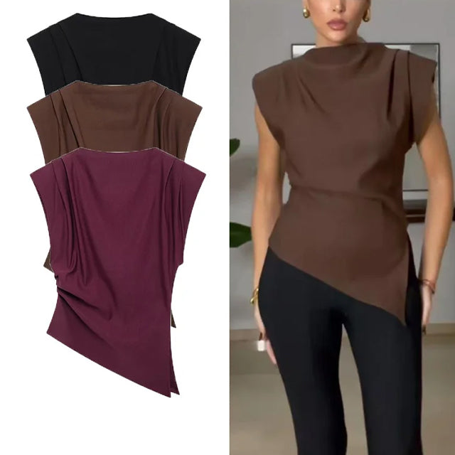 Brown Casual Sleeveless Top for Women Premium Cotton Polyester Blend