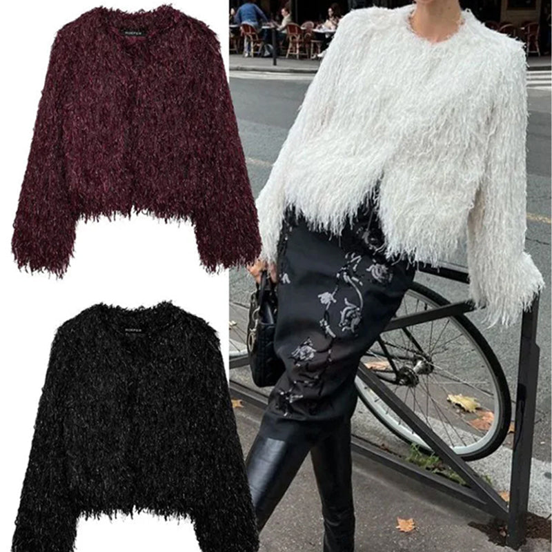 Vintage Fluffy Black Womens Faux Fur Coat