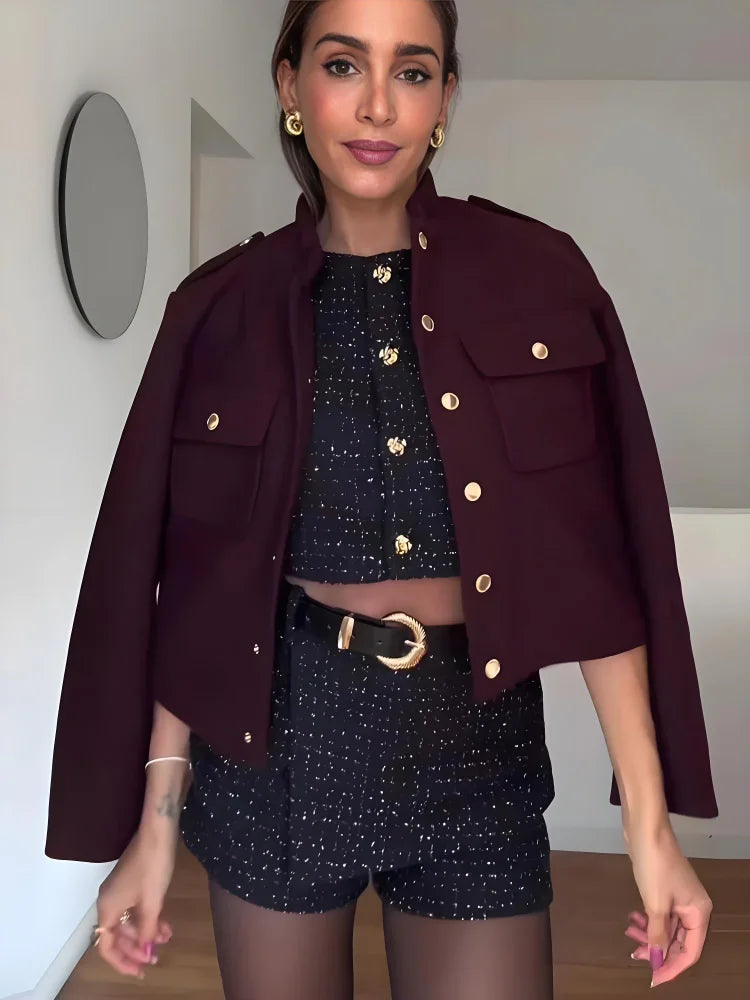 Burgundy Vintage Classic Womens Jacket | Premium Cotton Blend