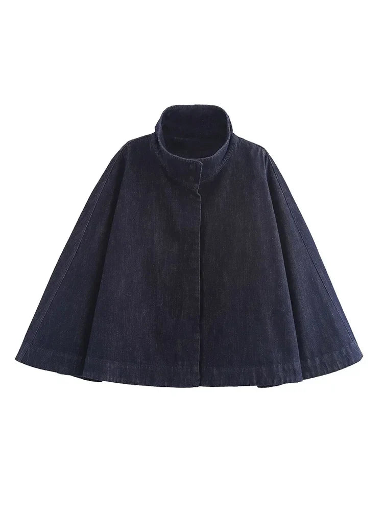 Blue Denim Cape Womens Top - Premium Cotton Blend