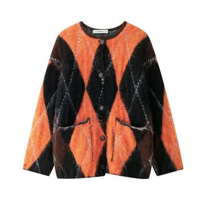 Womens Orange Knit Cardigan - Premium Cotton & Polyester Blend