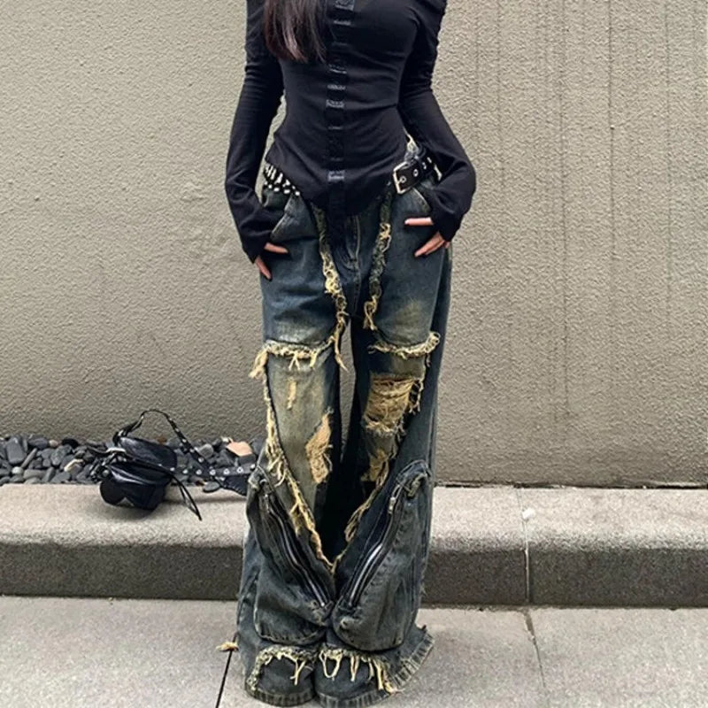 Blue Womens Cotton Baggy Pants