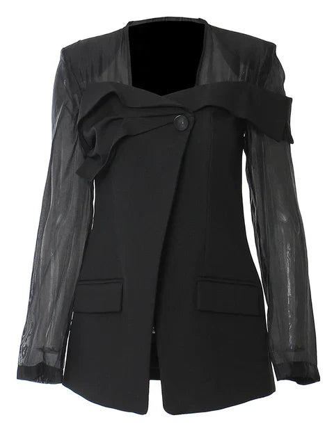 Elegant Black Cotton Polyester Womens Blazer