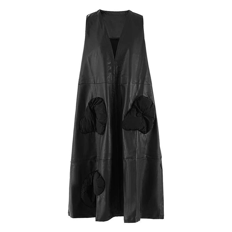 Elegant Black Faux Leather Long Vest for Women