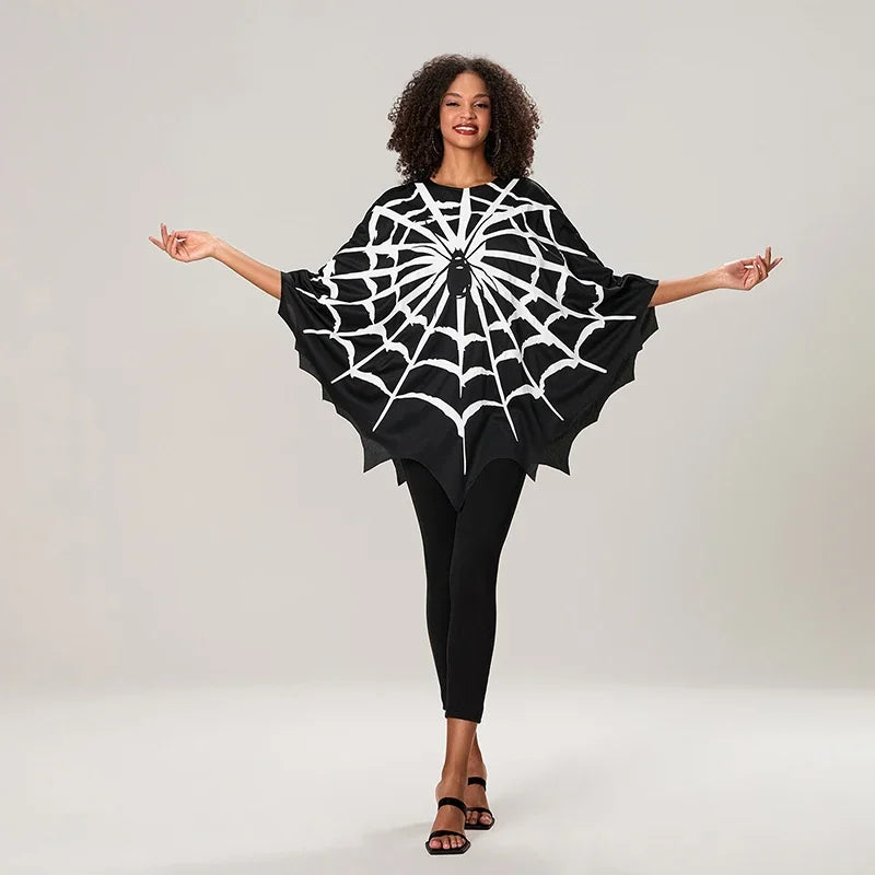 Black Spider Web Cape One Size Womens Top