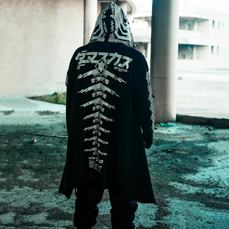 Gothic Style Zipper Mens Black Sweatshirt - Premium Cotton Blend