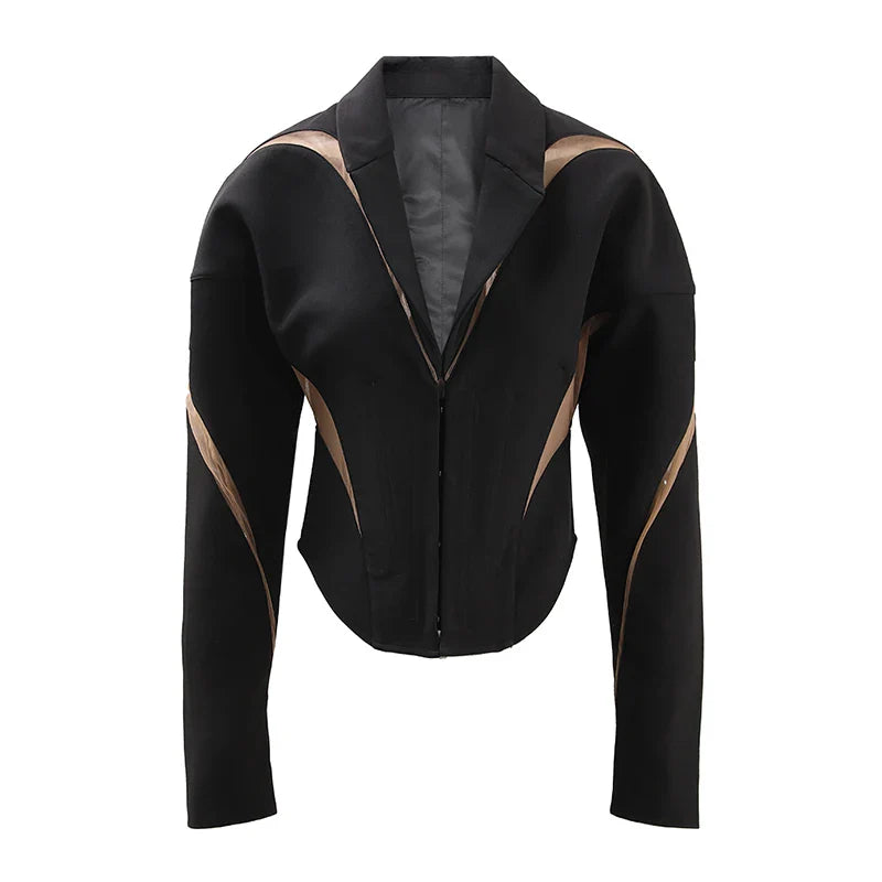 Elegant Black Cotton & Polyester Womens Jacket