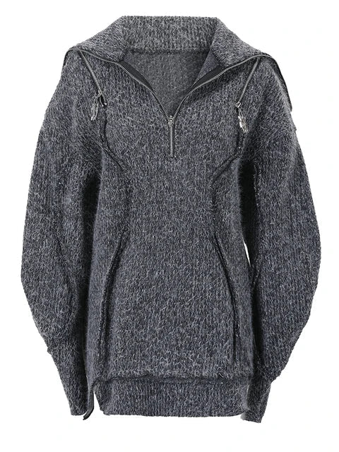 Gray Cotton Blend Womens Knitted Sweater