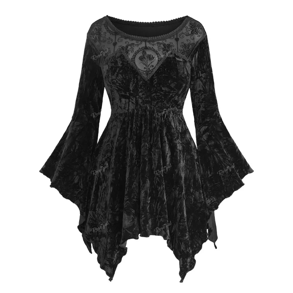 Black Velvet Gothic Womens Top - Premium Cotton Blend
