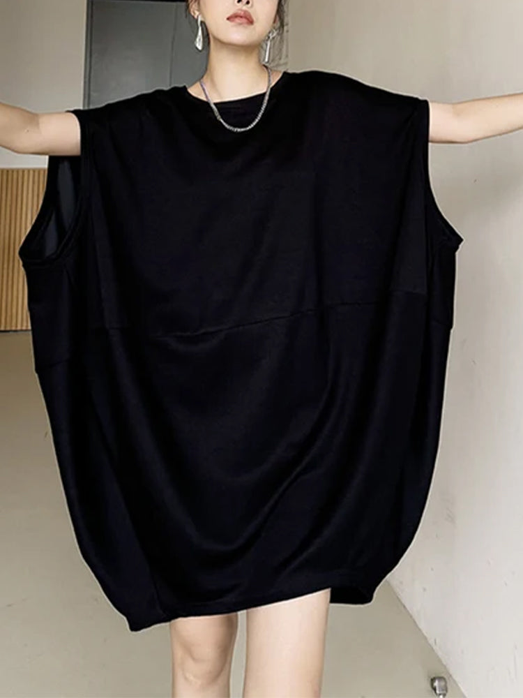Oversized Black Cotton Polyester Blend Womens Dress