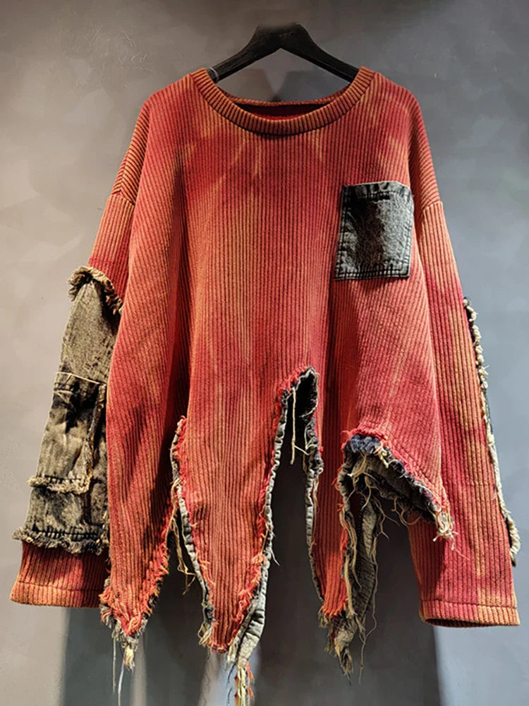 Fashionable Vintage Red Pullover for Women