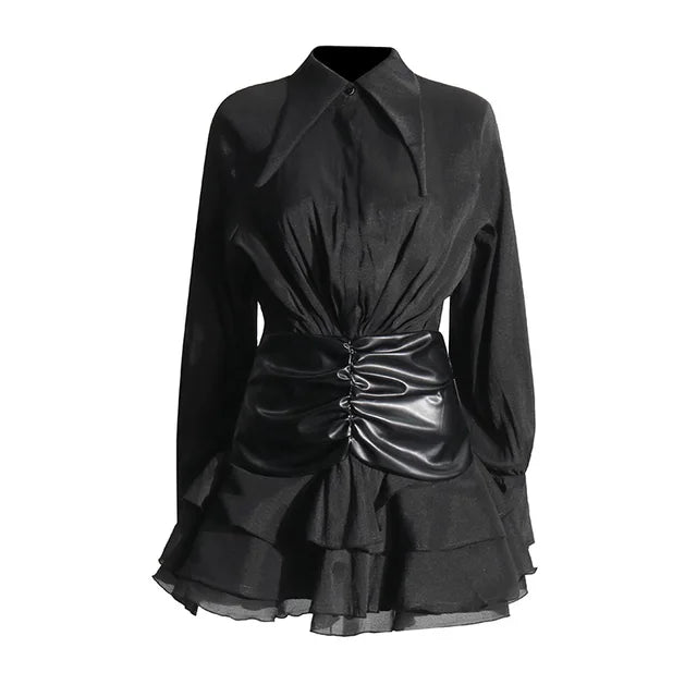 Black Gothic Elegant Womens Dress Premium Faux Leather Cotton Blend