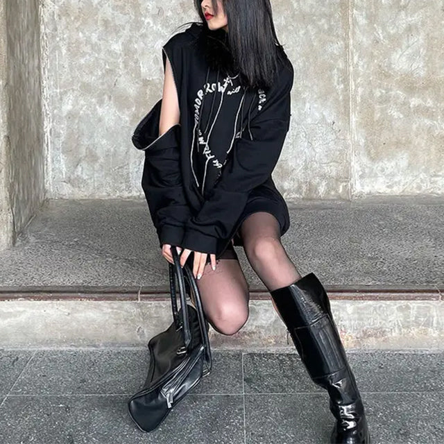 Womens Black Gothic Punk Hoodie - Premium Cotton Blend