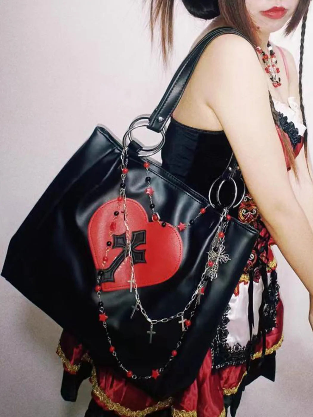 Gothic Style Black Faux Leather Womens Bag