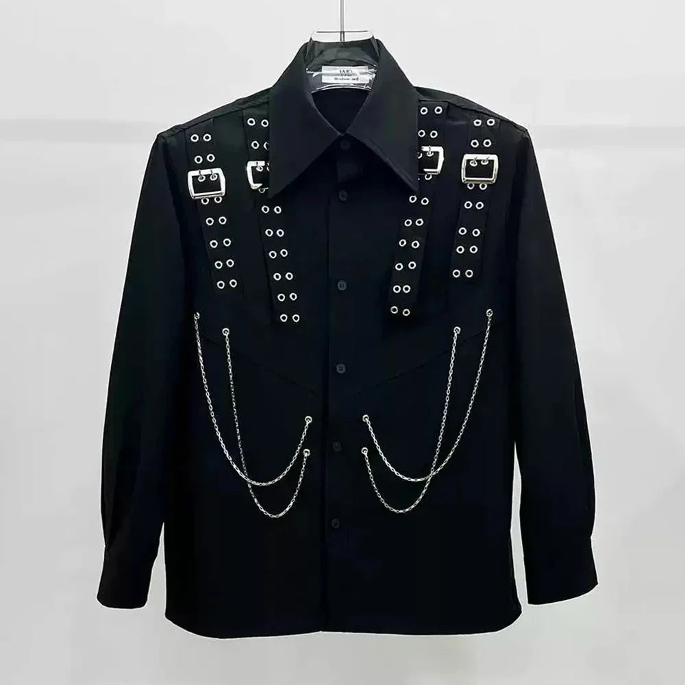 Gothic Chain Black Shirt Men Premium Cotton Polyester Blend